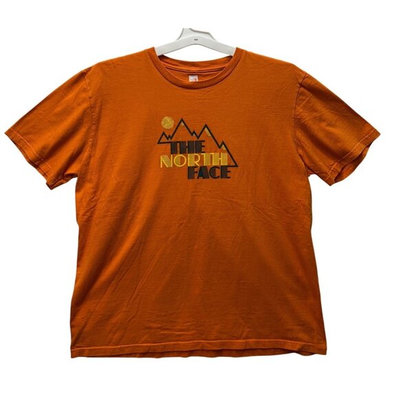 The North Face Mens XL Orange Unique Rare Mountain LOGO Graphic Tee t-shirt - Picture 1 of 5